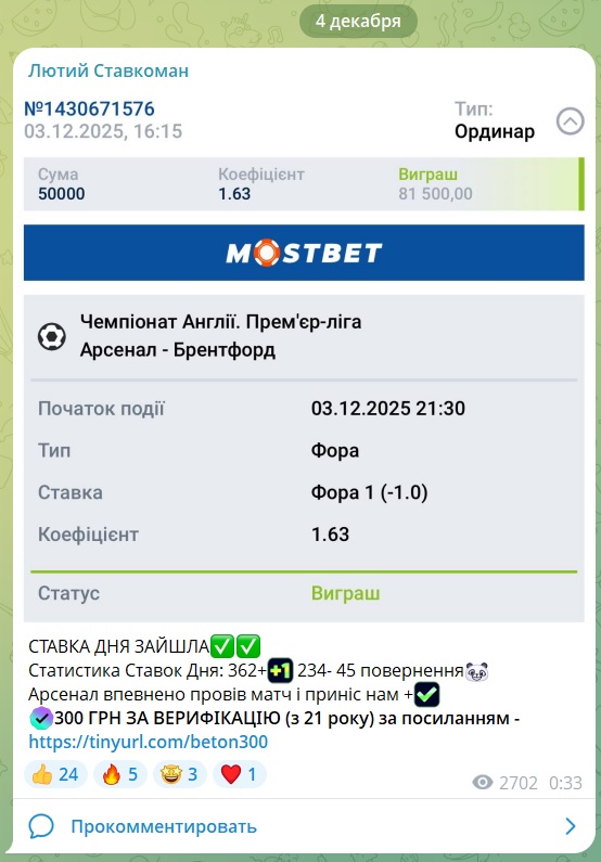 Лютий Ставкоман каппер