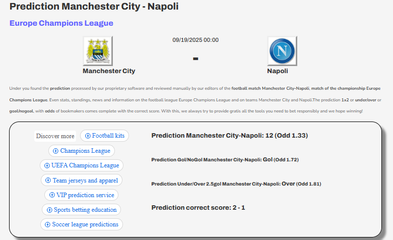 Прогноз на будущий матч ЛЧ