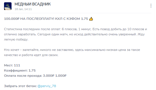 Телеграм-канал Mednyy Vsadnik